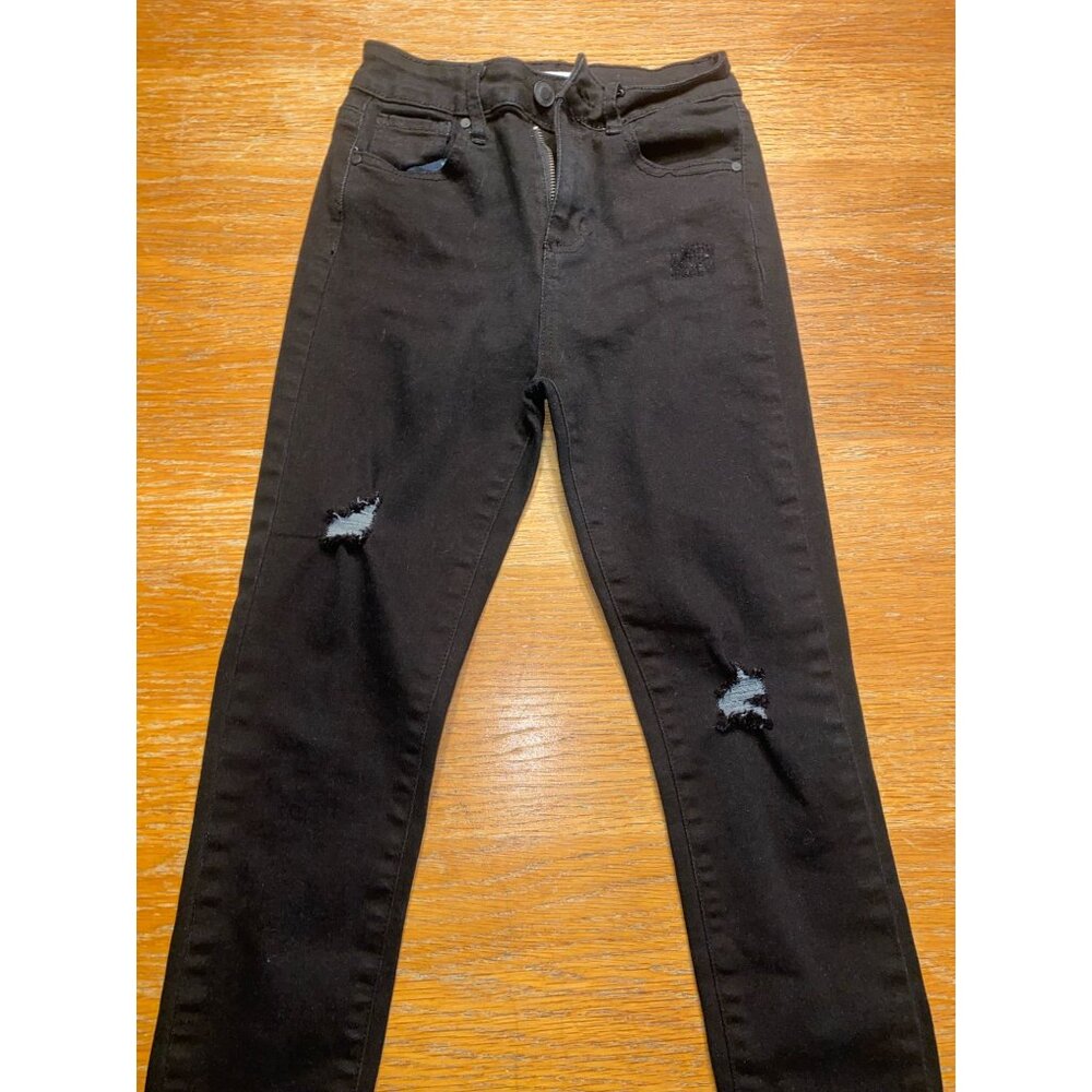 Black Distressed Skinny Jeans Girls Size 6 With Zipper & Button Closure